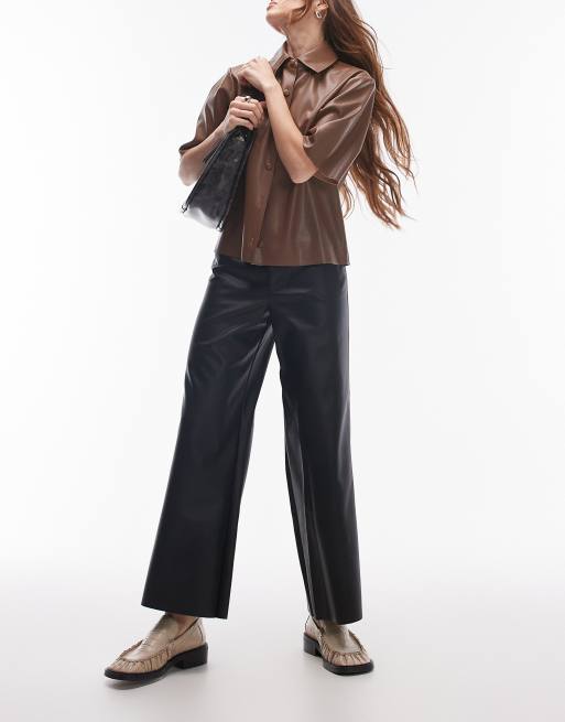 Topshop - Pantaloni neri in pelle sintetica