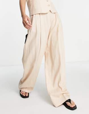 Topshop - Pantaloni Oversize Taglio Maschile Rosa Pallido In Coordinato