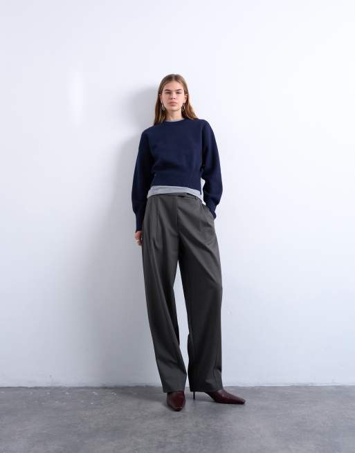 Topshop - Pantaloni ovoidali a pieghe sartoriali grigio antracite, 2 di 5