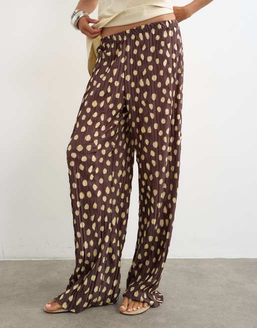 Topshop pantaloni palazzo plissé a pois marroni, 4 di 5