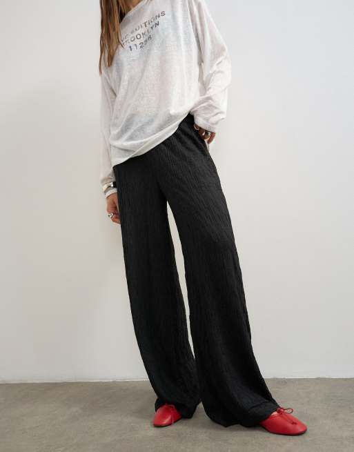 Topshop pantaloni palazzo plissé in jersey neri, 2 di 5