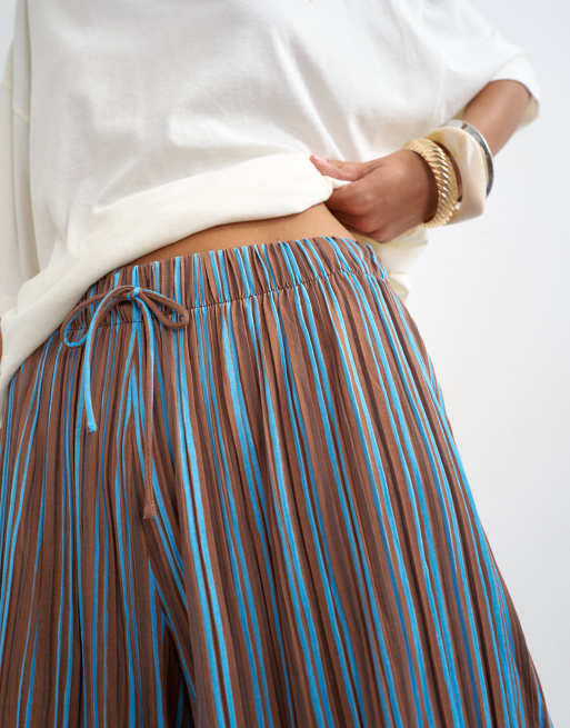 Topshop pantaloni plissé a righe marroni, 3 di 5