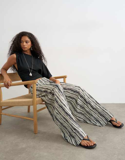 Topshop pantaloni plissé a righe neri, 5 di 5
