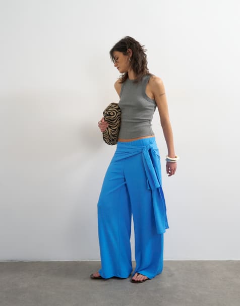 Topshop - Pantaloni plissé avvolgenti con foulard blu - view 1