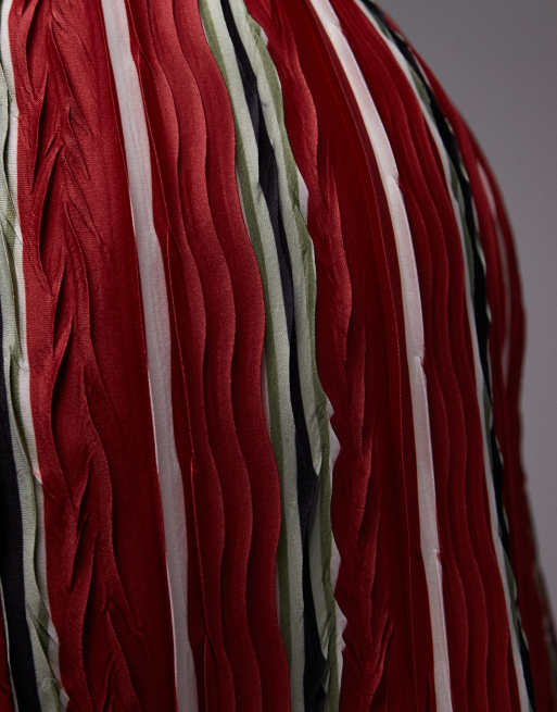 Topshop - Pantaloni plissé rossi a righe a fondo ampio, 5 di 5