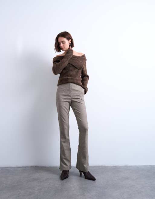 Topshop - Pantaloni sartoriali a vita alta marroni a quadri in coordinato