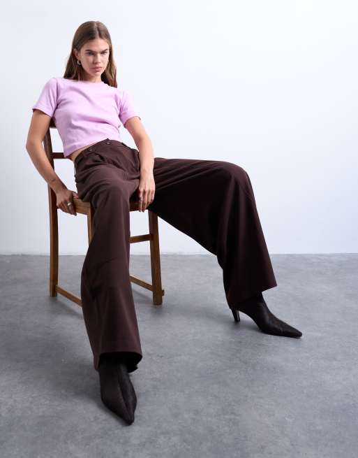 Topshop - Pantaloni sartoriali ampi color cioccolato con cavallo basso