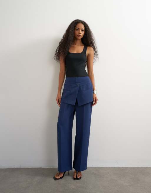 Topshop pantaloni sartoriali con dettaglio gonna blu navy, 1 di 5