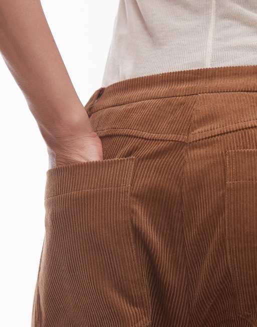 Topshop - Pantaloni sartoriali in velluto a coste marroni vestibilità comoda, 3 di 5