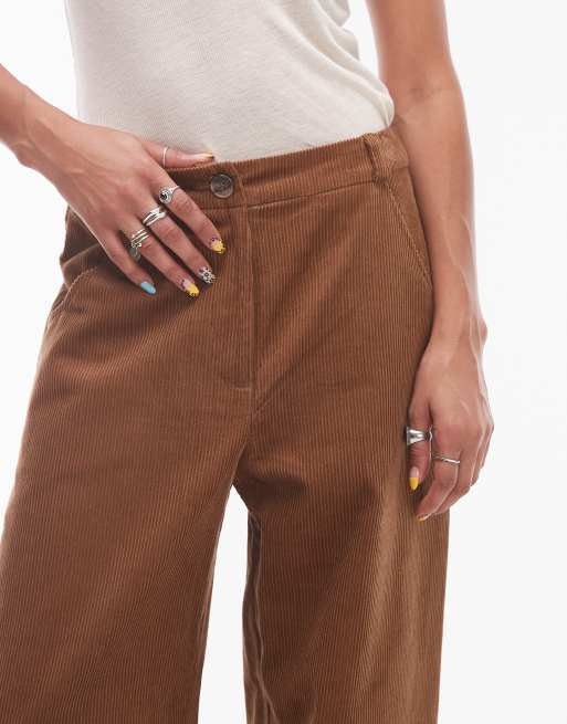 Topshop - Pantaloni sartoriali in velluto a coste marroni vestibilità comoda, 5 di 5