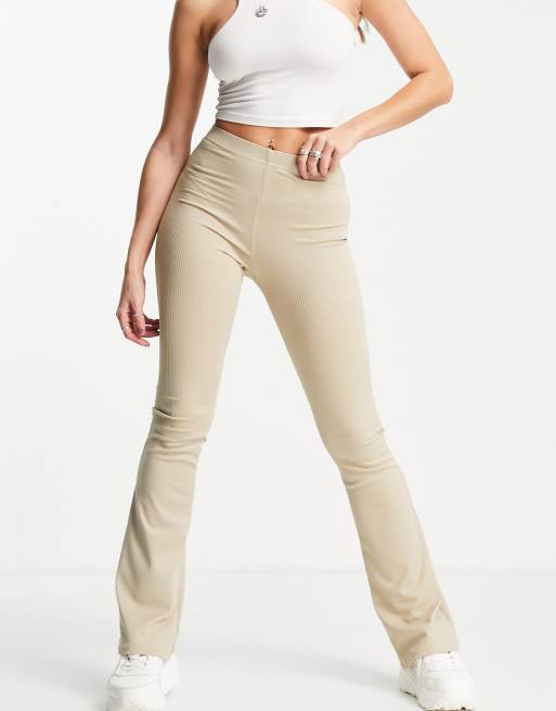 Topshop - Pantaloni skinny a zampa a coste color talpa