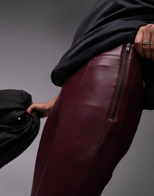 Topshop Pantaloni skinny in pelle sintetica bordeaux ASOS
