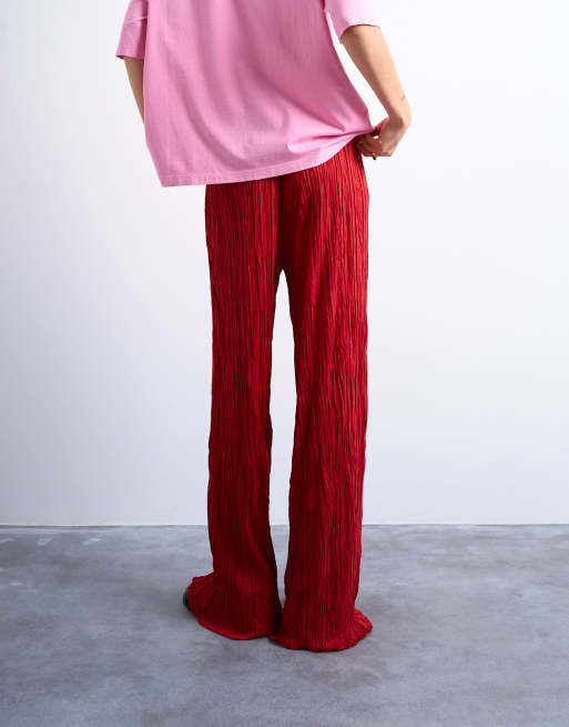 Topshop - Pantaloni stropicciati rossi a fondo ampio, 5 di 5