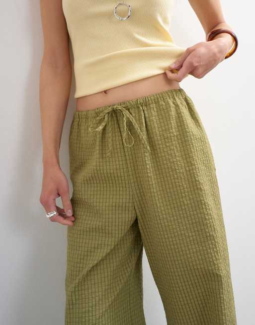 Topshop - Pantaloni stropicciati verdi a quadri con coulisse, 4 di 5