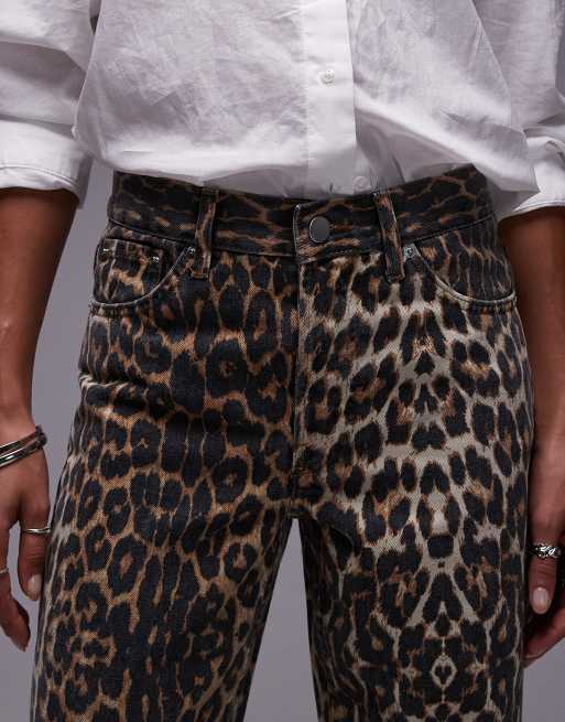 Topshop Pantaloni taglio lungo dritti multicolore leopardati ASOS