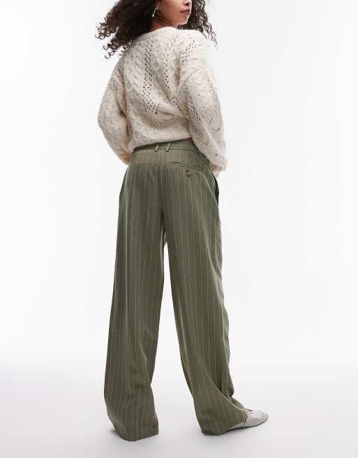 Topshop - Pantaloni verdi a righe con cavallo basso, 4 di 5