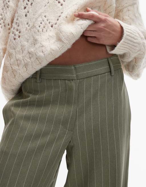 Topshop - Pantaloni verdi a righe con cavallo basso, 5 di 5