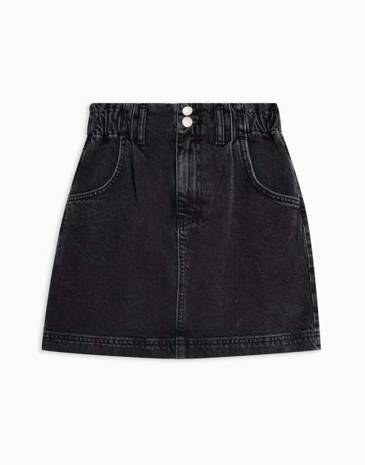 Paperbag denim skirt clearance black