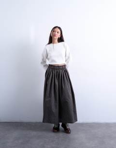 Paper bag full circle maxi skirt in brown stripe