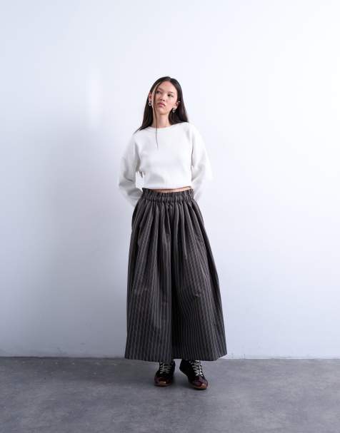 Topshop paper bag full circle maxi skirt in brown stripe