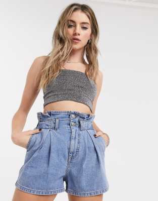 paperbag waist jean shorts