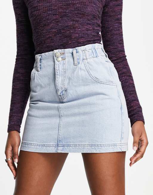 Topshop paperbag denim skirt in bleach