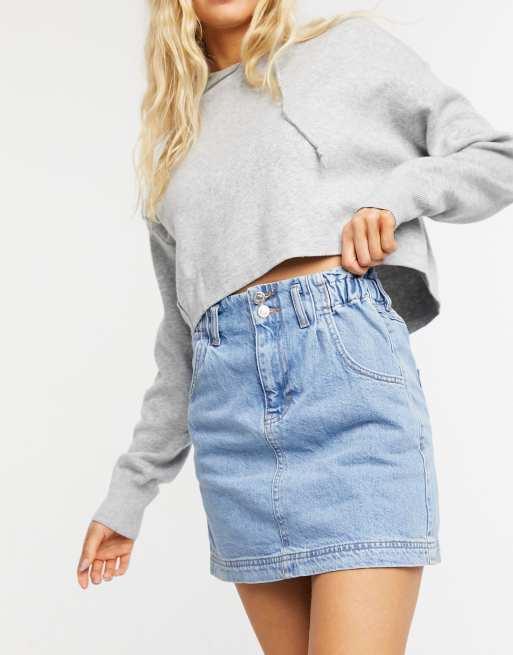 Topshop paperbag denim skirt in mid wash