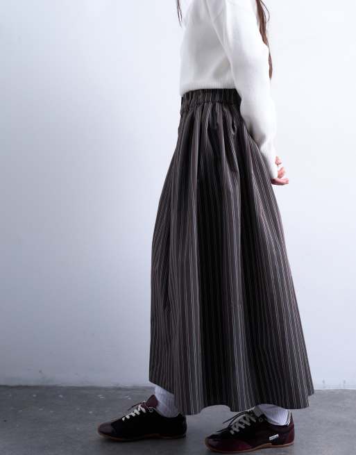 Topshop - Paperbag maxi cirkelrok in bruin met strepen, 2 van 5