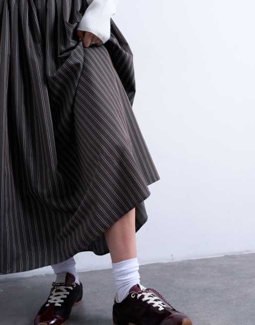 Topshop - Paperbag maxi cirkelrok in bruin met strepen, 3 van 5