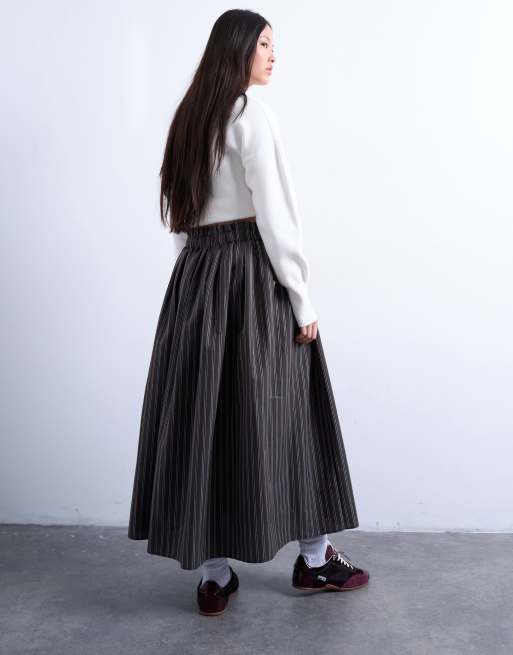 Topshop - Paperbag maxi cirkelrok in bruin met strepen, 4 van 5