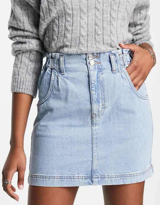 Topshop paperbag skirt in light blue wash | ASOS