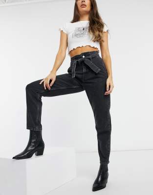black paperbag waist jeans