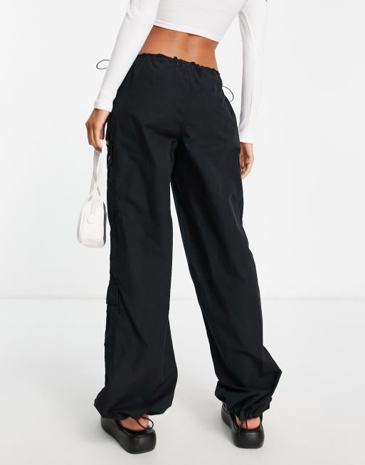 Topshop parachute mid rise balloon cargo trouser with utility pockets in washed black, 2 of 4
