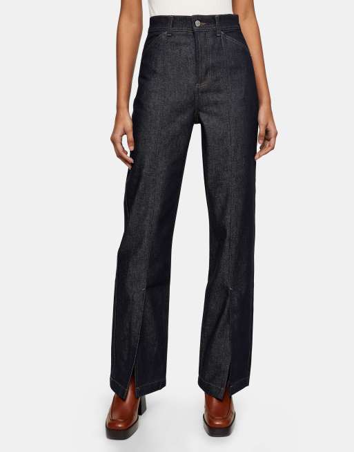 Topshop - Parallel - Jeans met split in de zoom in indigo