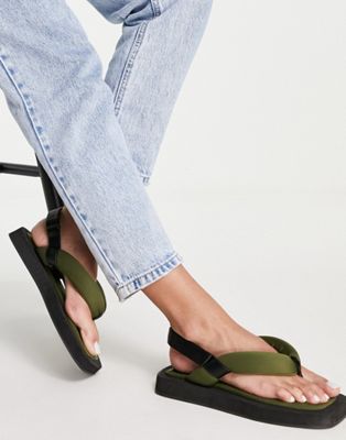 Topshop Paris padded toe post sandal in khaki
