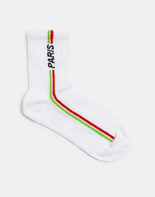Topshop 'paris' side stripe socks in white