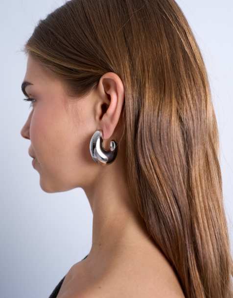 Topshop – Paris – Silberfarbene Creolen aus wasserfestem Edelstahl - view 1