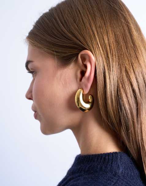 Topshop Paris waterproof stainless steel hoop earrings in gold - view 1