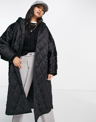 Manteaux et vestes Topshop - Parka matelassée en satin à capuche - Noir
