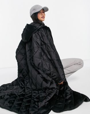 Manteaux et vestes Topshop - Parka matelassée en satin à capuche - Noir