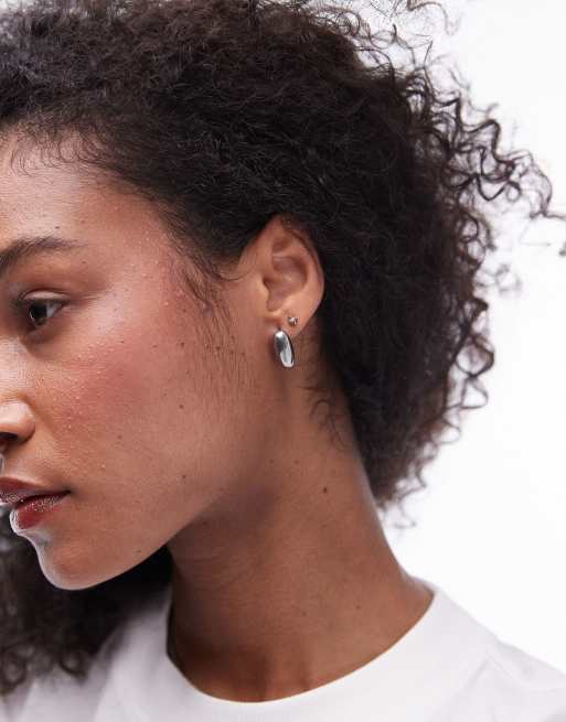 Topshop - Parker - Ovale, sølvfarvede ørestikkere i vandafvisende, rustfrit stål
