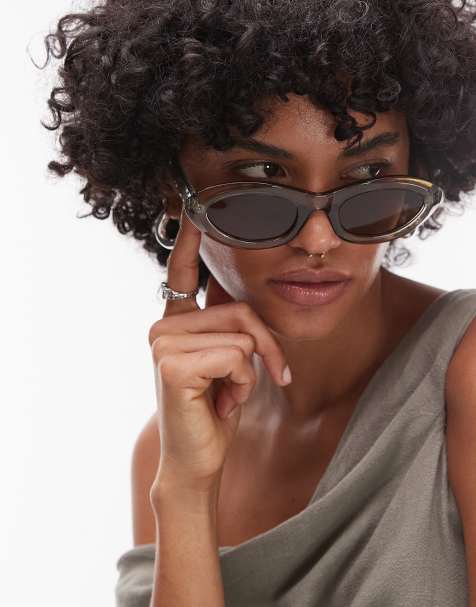 Topshop Paros oval sunglasses in brown - view 1