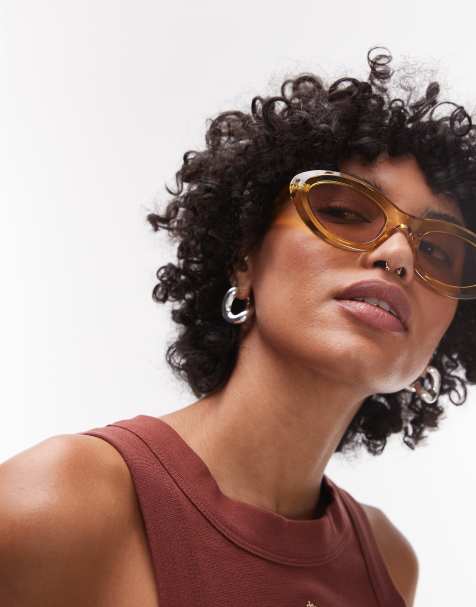 Topshop – Paros – Ovale Sonnenbrille in Gelb - view 1