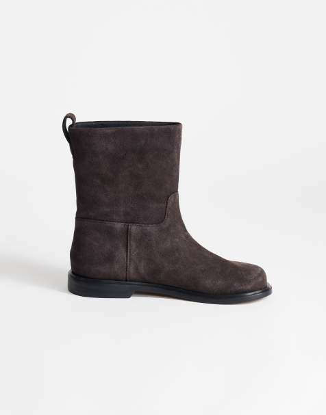 Topshop Pascal  real leather suede ankle boot in chocolate - view 1