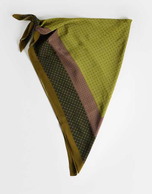 Topshop – Pasek w kolorze khaki w geometryczny wzór