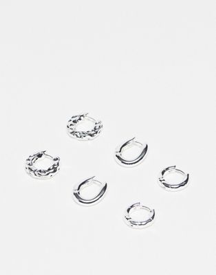 Topshop Pasha pack of 3 hoop earrings in silver plated - ASOS Price Checker