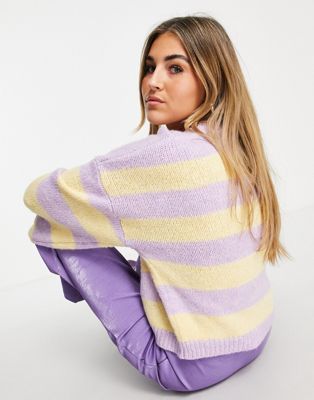 Topshop pastel stripe jumper in yellow and lilac