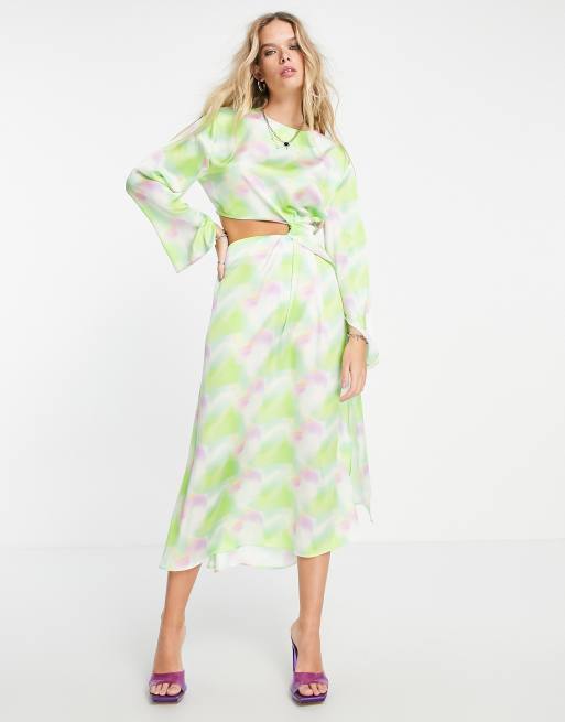 ASOS DESIGN ruffle detail wrap satin maxi dress in large bold