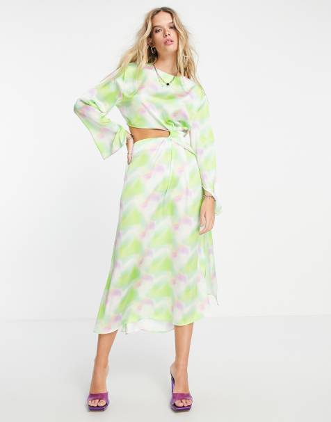 Topshop Petite bra top midi dress in neon yellow