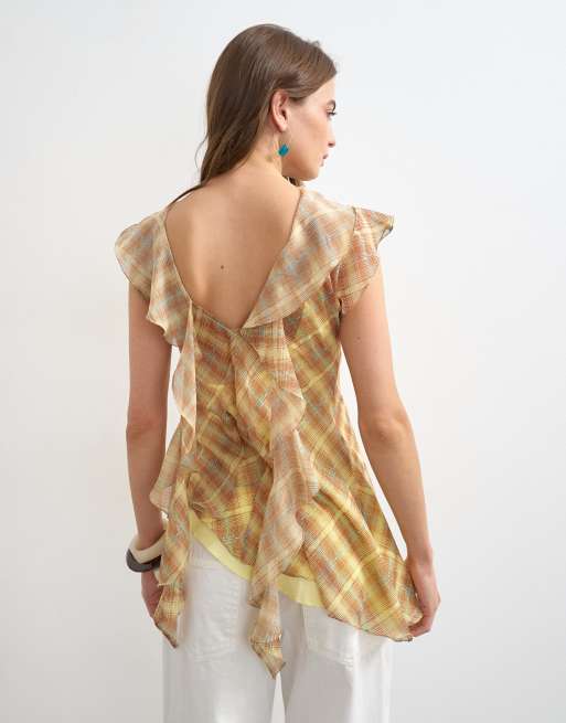 Topshop – Pastellfärgad, rutig, skir topp med draperad ringning, 3 av 4
